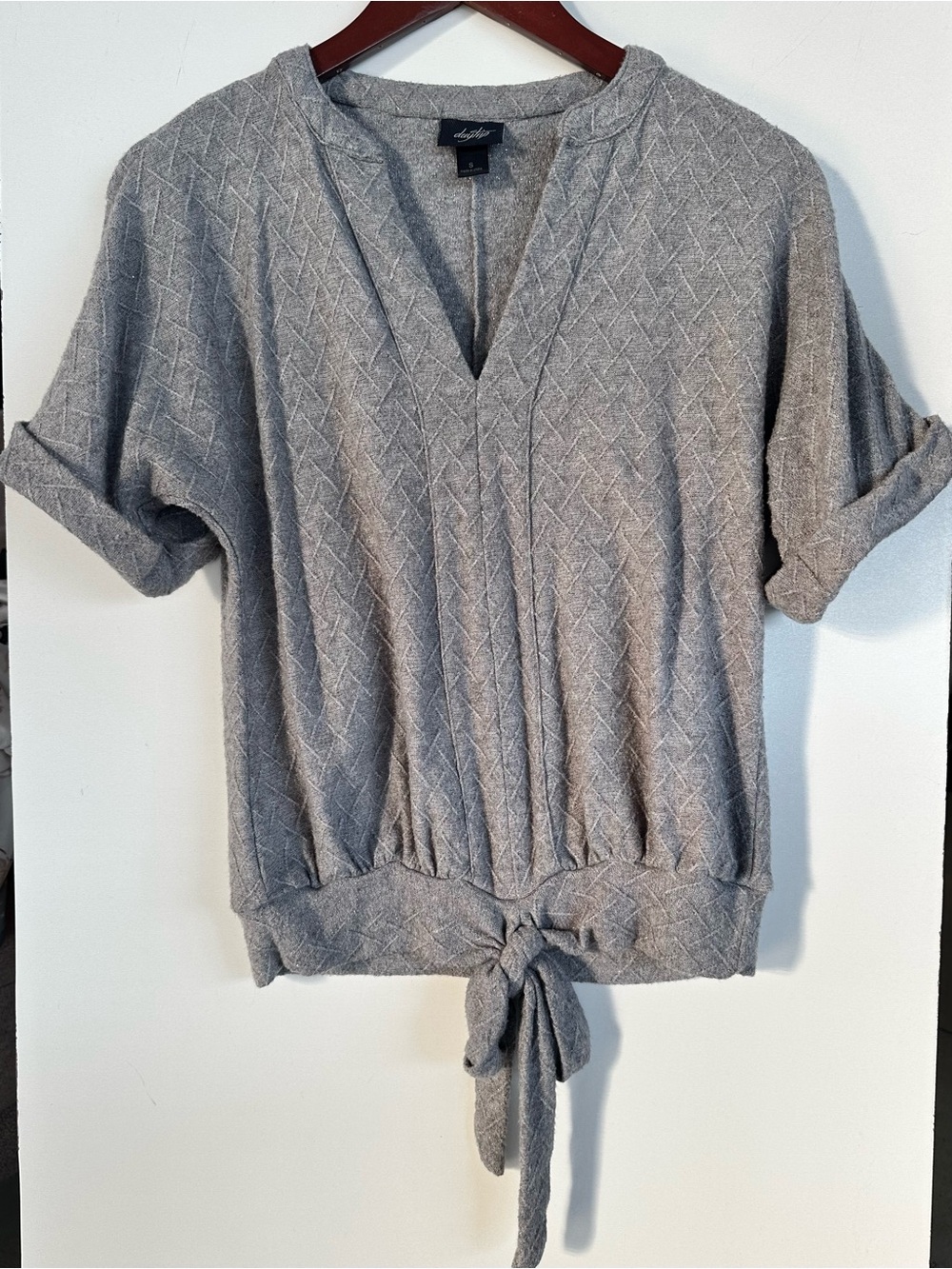 Daytrip Gray Short Sleeve Tie-Hem Knit Top